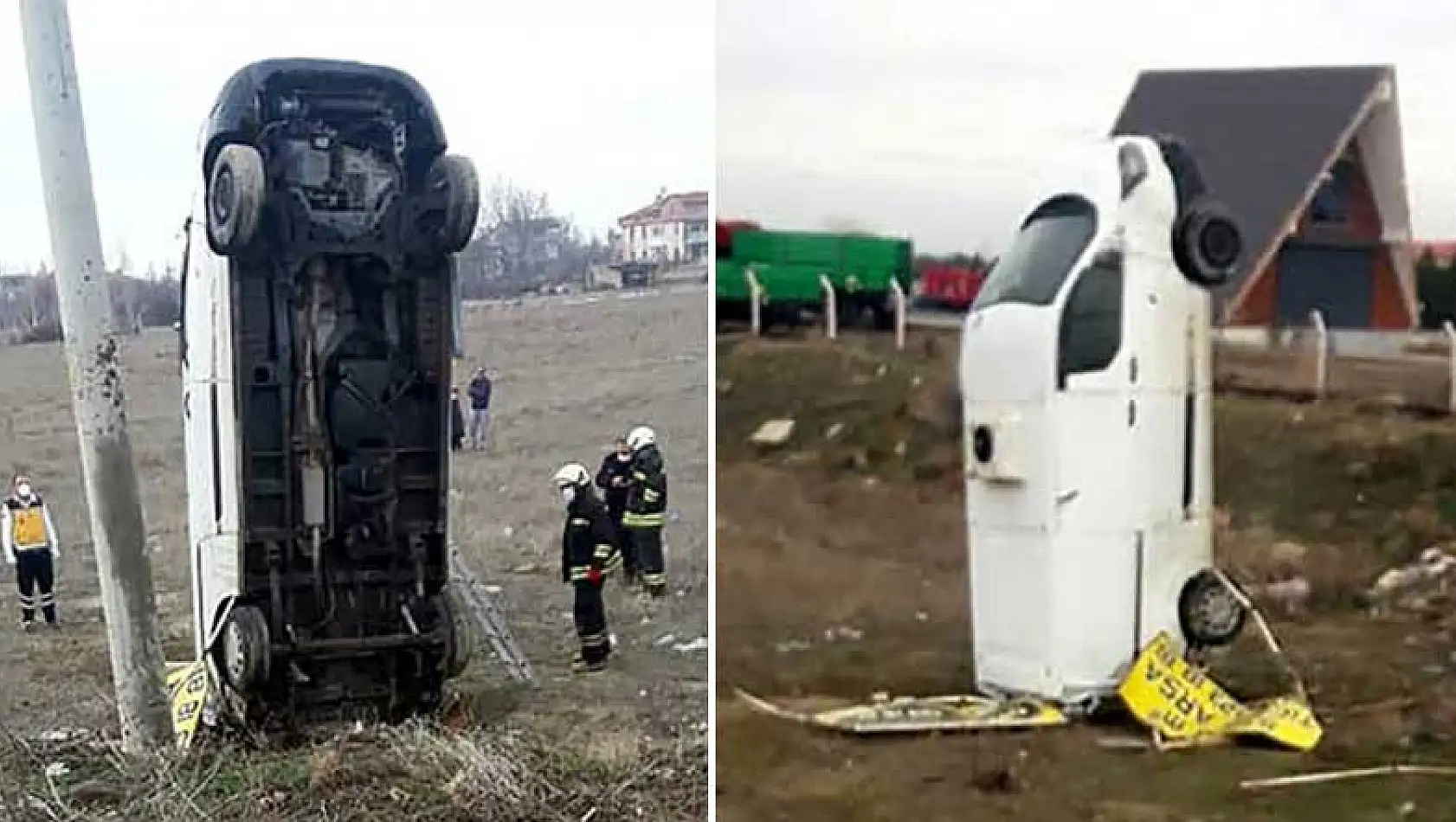 Konya'da akıllara durgunluk veren kaza! Şaha kalkan otomobil böyle kaldı