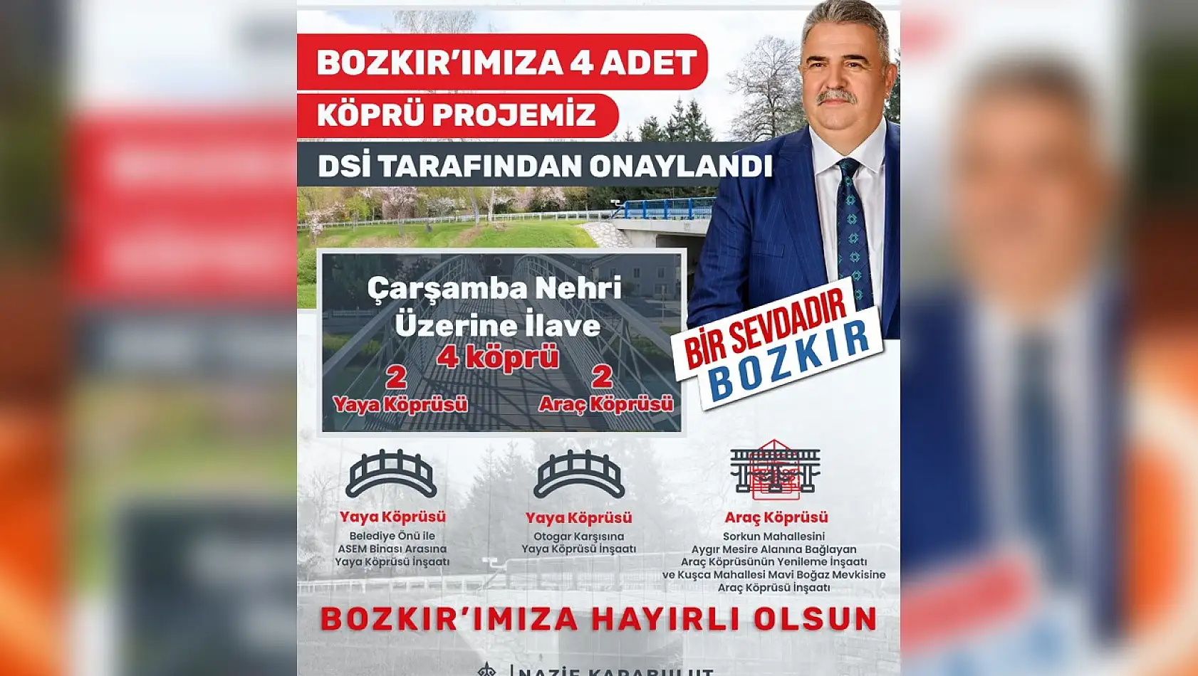 Bozkır Çarşamba çayı üzerine 4 yeni köprü daha kazandırılıyor