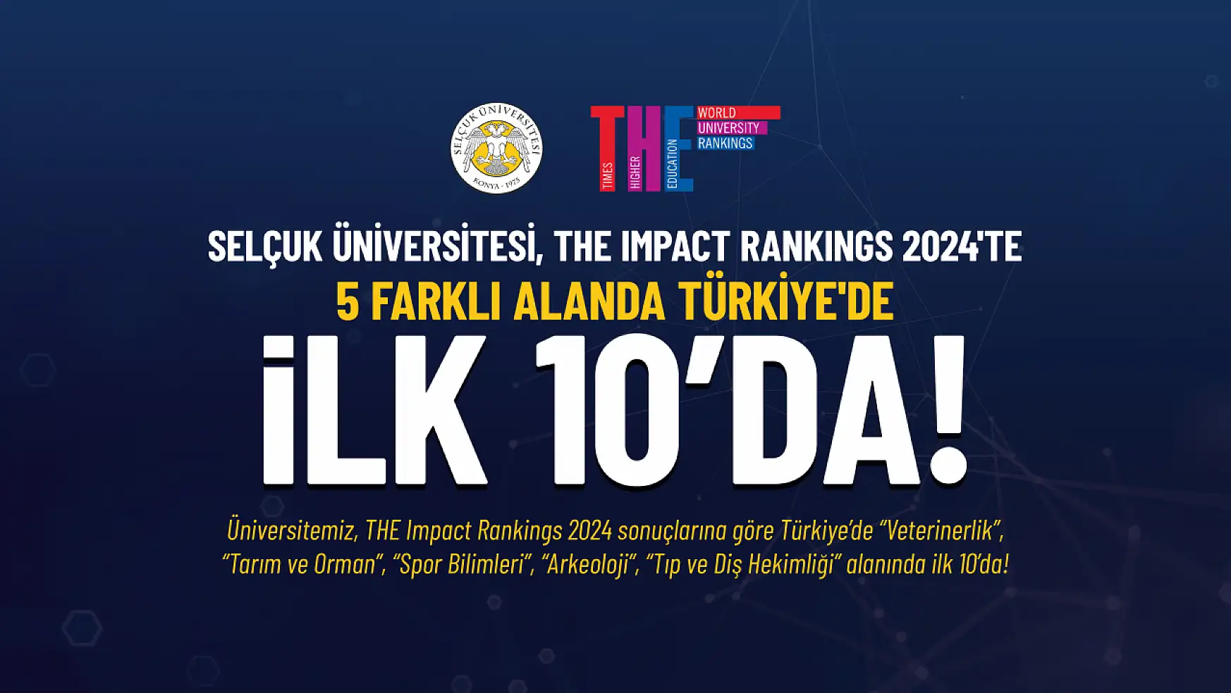 Konya'nın o üniversitesi, THE sıralamasında 19. sırada yer aldı