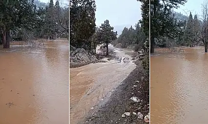 Konya'da vadilerden akan su bölgeyi adeta göle çevirdi