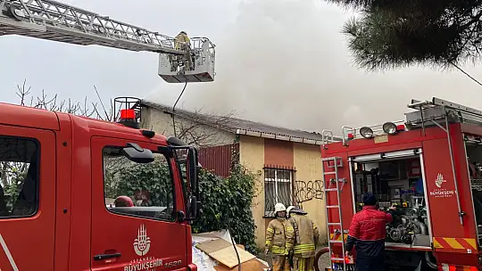 İstanbul'da, bir evin çatı alev alev yandı