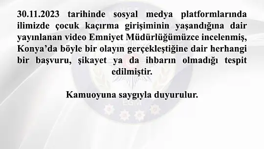 Konya'da Çocuk Kaçırma Girişimi İddiası, Sosyal Medyayı Ayağa Kaldırdı