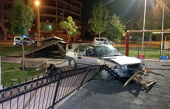 Konya'da kontrolden çıkan otomobil parka daldı