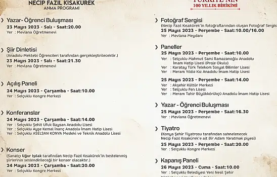 Konya'da Necip Fazıl Kısakürek'i anma programı