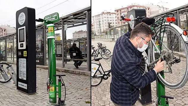 Konya'da bisiklet kullanıcılarına büyük kolaylık sağlayan istasyonların sayısı artırıldı