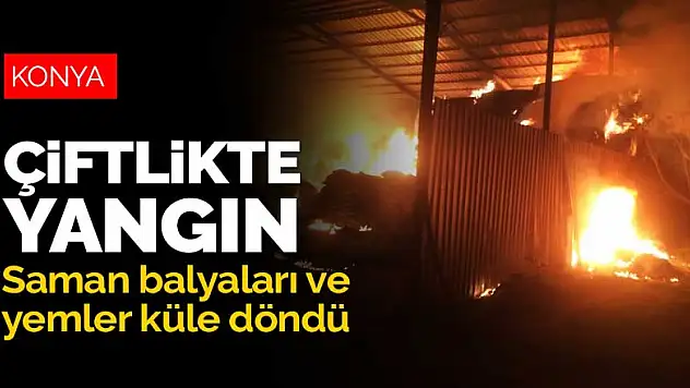 Konya'da hayvan çiftliğinde yangın! Saman balyaları ve yemler yandı
