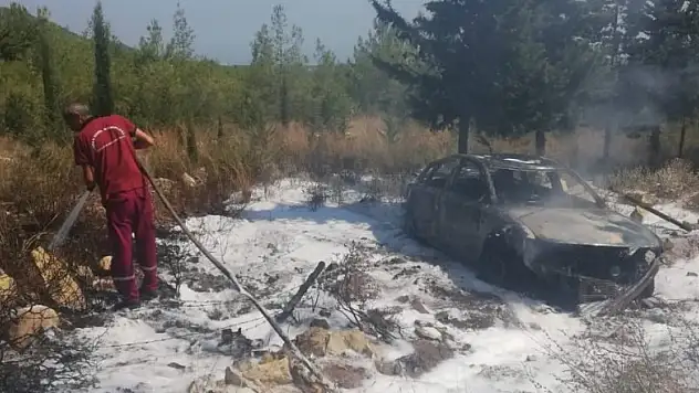 Otomobili saran alevler ormana sıçramadan söndürüldü