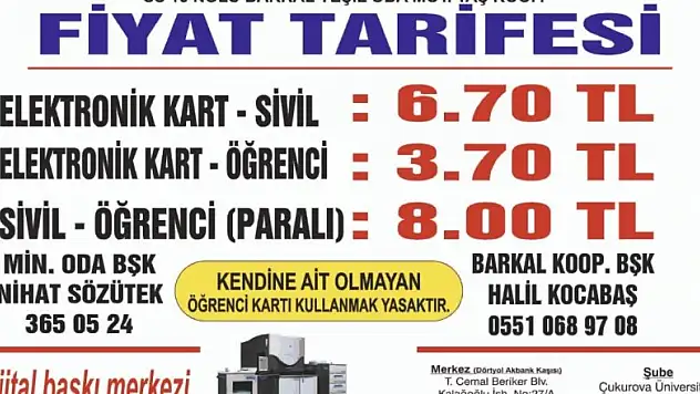 Adana'da toplu taşımaya zam