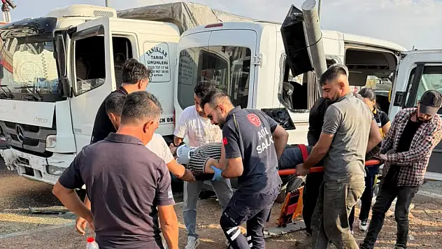Buğday yüklü kamyon ile servis minibüsü çarpıştı: 6 yaralı