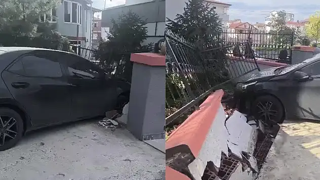 El freni çekilmeyen otomobil bahçe duvarını yıktı