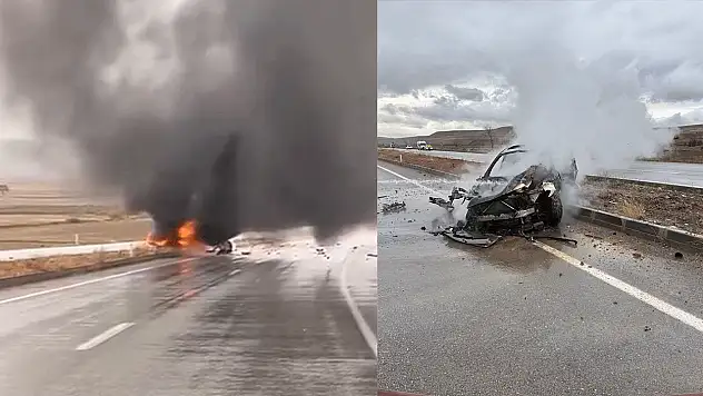 Kaygan yolda kontrolden çıktı, otomobil alev topuna döndü