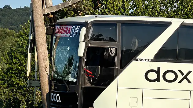 Kontrolden çıkan otobüs direğe çarptı: Patlayan tekerlek polisi yaraladı