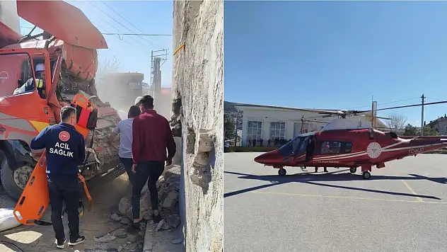 Konya'da kamyon evin duvarına saplandı! Yaralı sürücü helikopterle sevk edildi