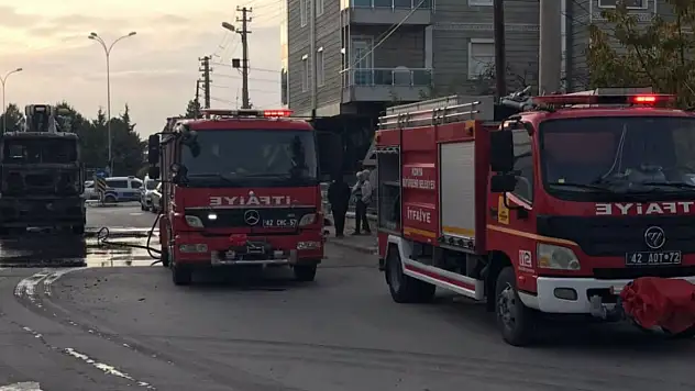 Konya'da korku dolu anlar: Beton pompası alev aldı!