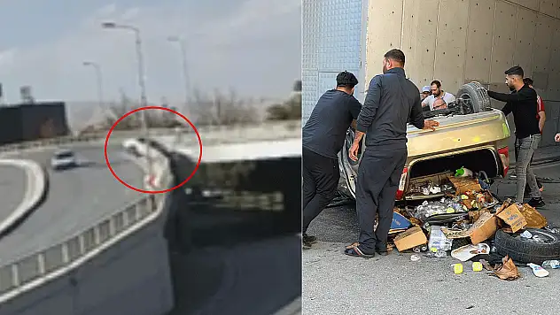 Konya'da saniye saniye dehşet! Otomobil üst geçitten yola düştü
