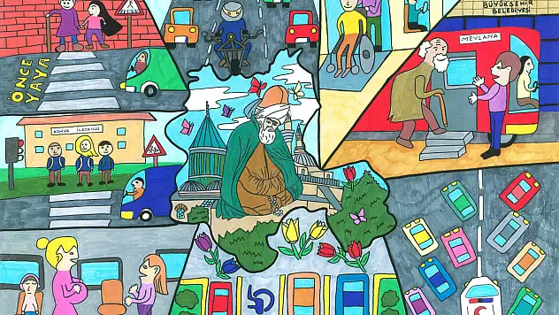 Konya'da toplu taşımanın nezaketi fırça ve objektifle anlatıldı