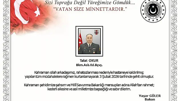 MSB'den acı haber: Talat Okur şehit oldu!