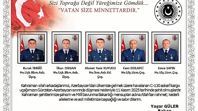MSB, düşen uçakta şehit olan 20 askerimizin isimlerini açıkladı