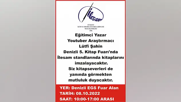 Şahin Denizli'de Gerçekleşecek Kitap Fuarına İştirak Edecek