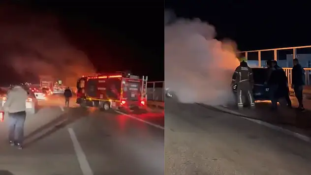 Seyir halindeki otomobil alev alev yandı