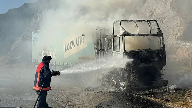 Seyir halindeki tır yandı