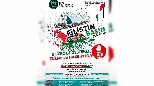Sultan Selim Camii'nde Filistin İçin Boykot Çağrısı Yapılacak