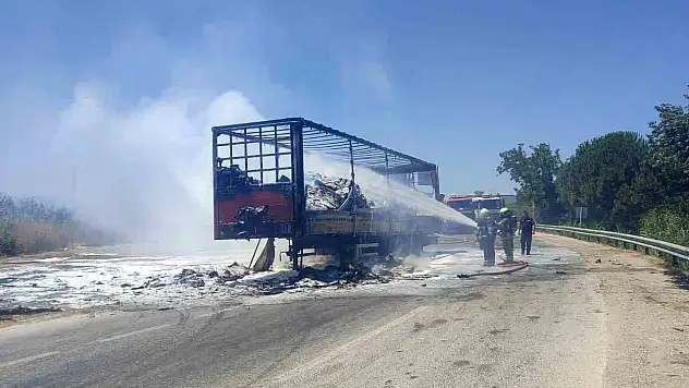 Tır alev alev yandı