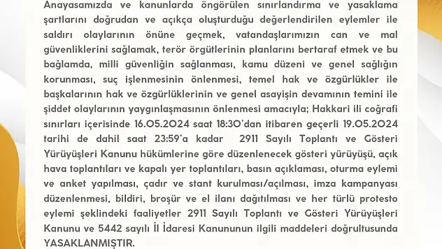 Valilikten yasaklama kararı!