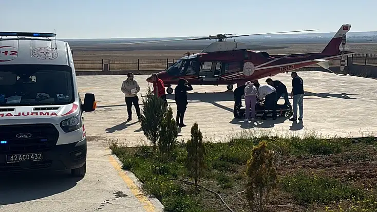 Konya’da acil sevk: Rahatsızlanan yaşlı kadın için helikopter havalandı