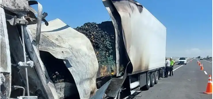 Olayın adresi Konya... sebze yüklü TIR alevlere teslim oldu!