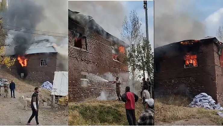 13 kişinin yaşadığı toprak evde yangın