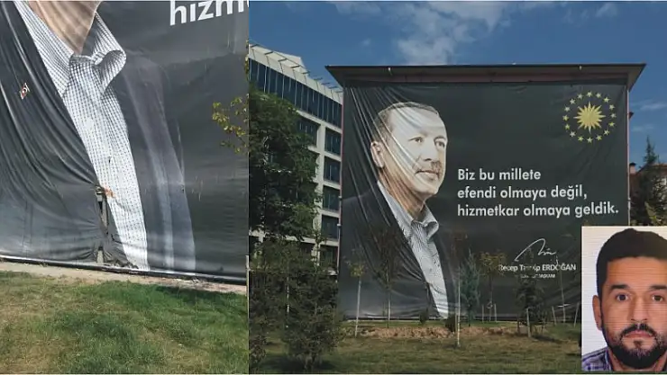 Önce Atatürk büstü kırmıştı şimdi Erdoğan'ın posterini ateşe verdi
