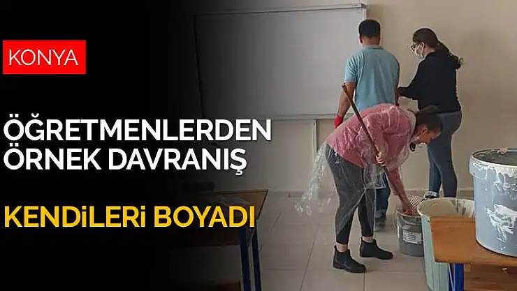 Konya Yunak'ta bir araya gelen öğretmenler okullarını boyadı 