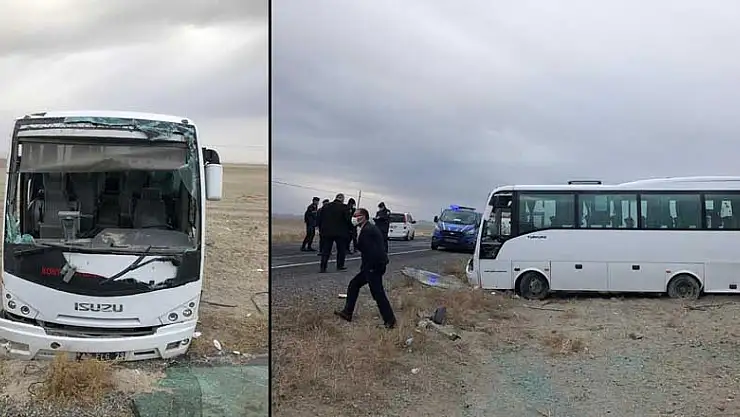 Konya'da lastiği patlayan yolcu midibüsü şarampole devrildi