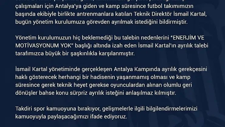 İsmail Kartal Fenerbahçe'nin başına mı geçiyor?