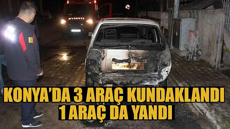 Konya'da 3 araç kundaklandı, 1 araç da yandı