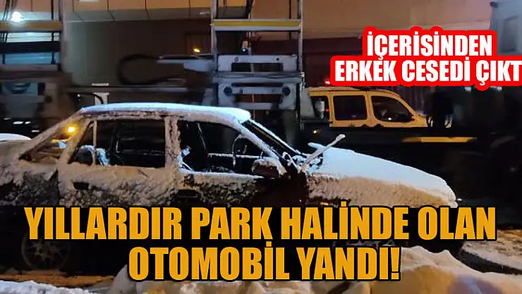 Yıllardır park halinde olan otomobil yandı, içerisinden erkek cesedi çıktı