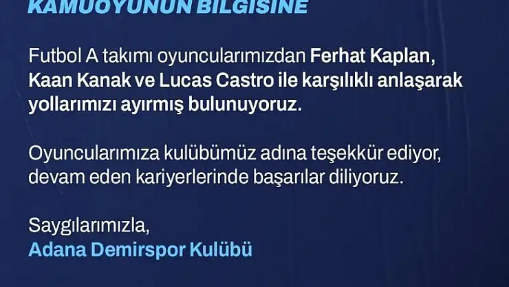 Adana Demirspor'da 3 ayrılık