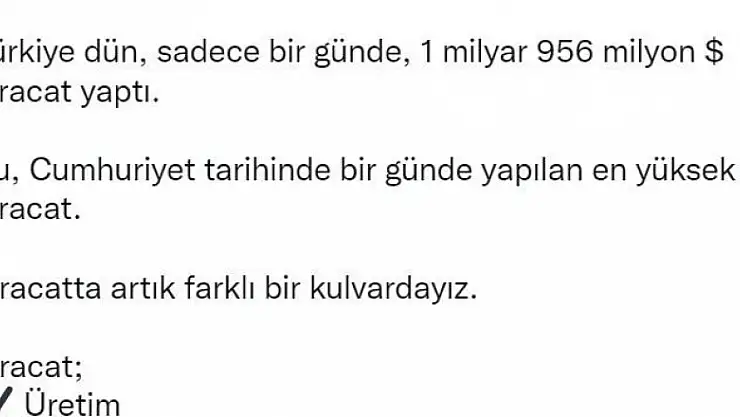 Bakan Muş: 'Türkiye dün bir günde 1 milyar 956 milyon dolar ihracat yaptı'