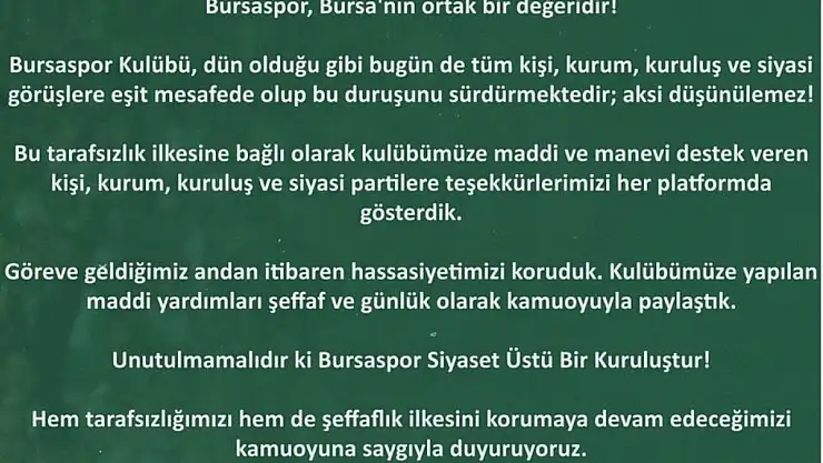 Bursaspor Kulübü: 'Aksi Düşünülemez'
