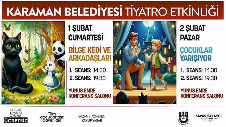 Karaman Belediyesi'nden çocuklara ücretsiz tiyatro etkinliği!