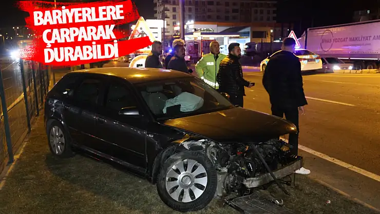 Kontrolden çıkan araç, bariyerler çarparak durabildi!