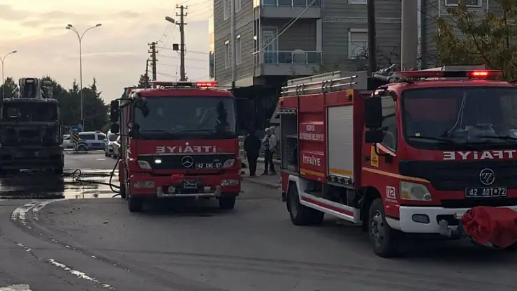 Konya'da korku dolu anlar: Beton pompası alev aldı!