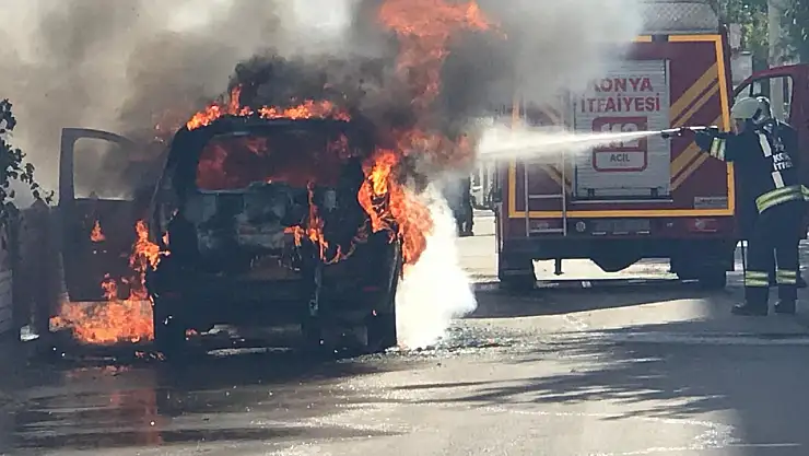 Konya'da ticari taksi alev topuna döndü