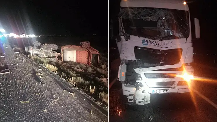 Konya'da TIR'ın çarptığı traktör şarampole yuvarlandı! 1 yaralı