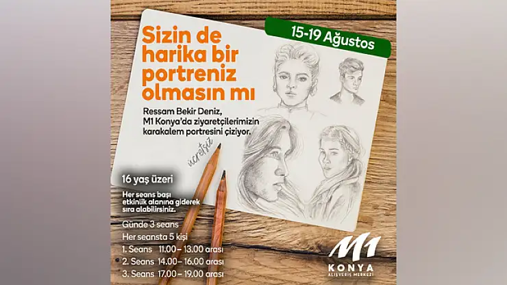 M1Konya AVM'de Ressam Bekir Deniz Karakalem Portlerinizi Çiziyor
