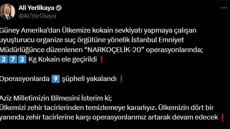 Narkoçelik-20 operasyonlarında 373 kilo kokain ele geçirildi