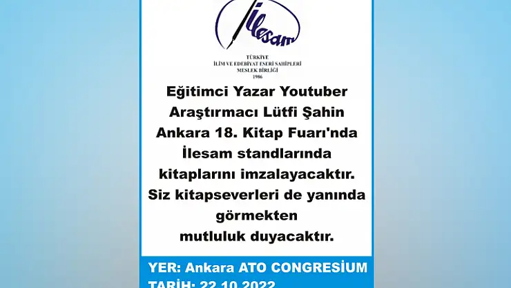 Şahin Ankara Kitap Fuarına İştirak Edecek