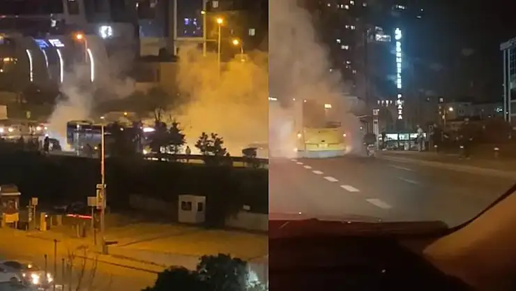 Seyir halindeki otobüsten dumanlar yükseldi