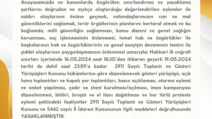 Valilikten yasaklama kararı!